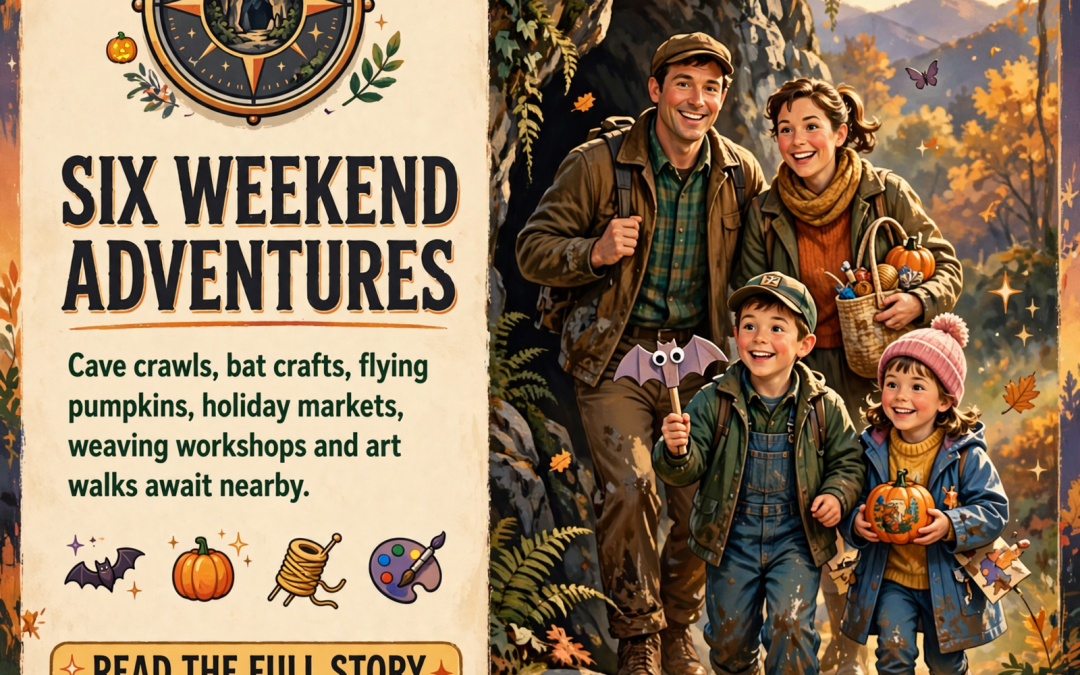 π§ Hundred-Mile Happenings: Sitton’s Cave Adventures and Bat Week at Cloudland Canyon, Pumpkin Destruction Saturday in Tullahoma, Ringgold’s Holiday Market, a Twining Workshop at DeSoto State Park and the Mentone Art Crawl