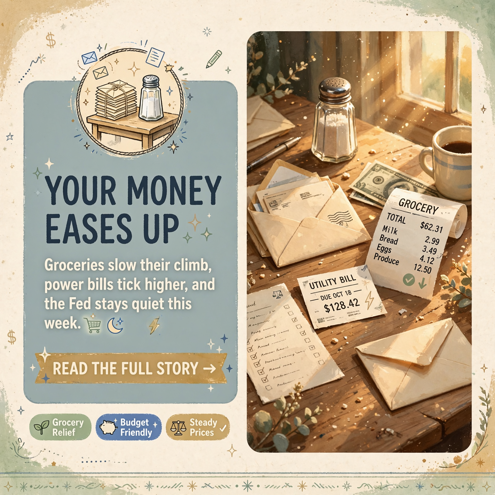 π΅ Saturday Money Check: The New Grocery Forecast Eases a Little, November’s Power Fuel Charge Ticks Up, and the Fedβ¦ Featured image for "π΅ Saturday Money Check: The New Grocery Forecast Eases a Little, November's Power Fuel Charge Ticks Up, and the Fed Meets Wednesday"