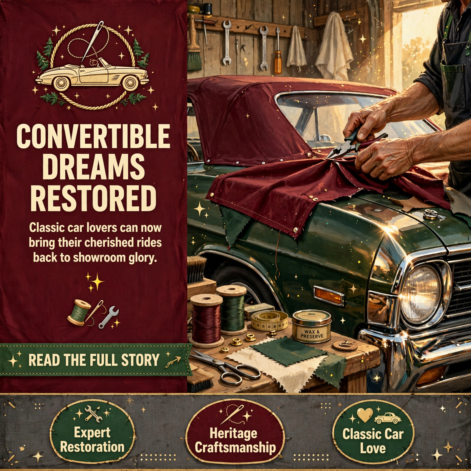 Featured image for "🚗 Classic Car Convertible Top Replacements Come to Sparta with Pop Pop's Trim Shop"