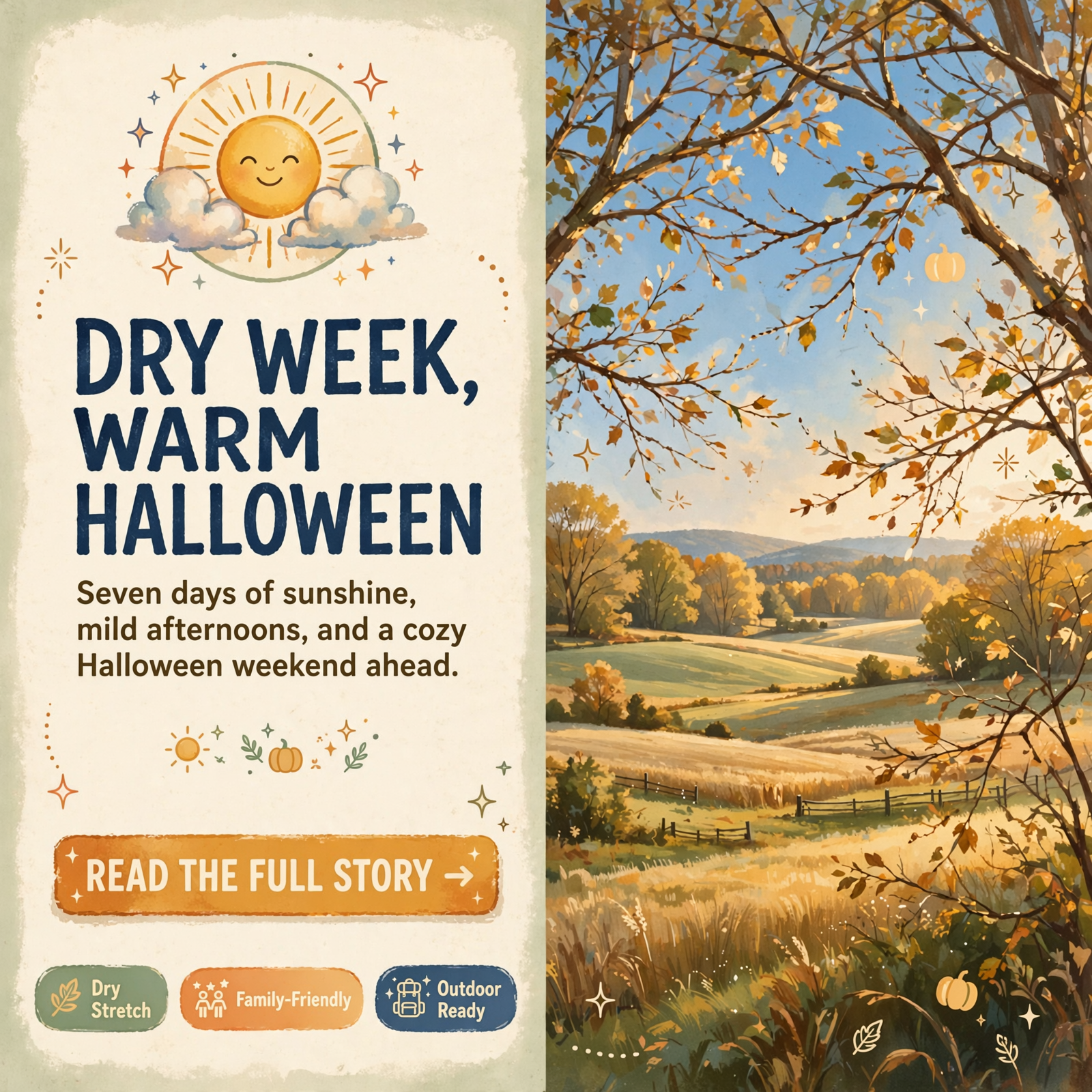 Featured image for "🕰️ Dry Straight Through Next Friday, Halloween Odds Turn Warmer, and Clocks Fall Back in Eight Days: Your Dunlap Weather & Outdoors Week"