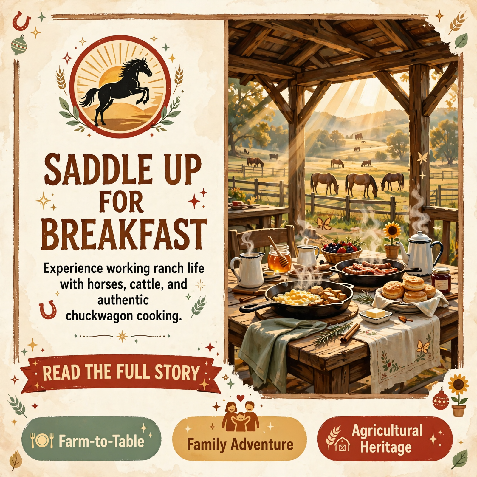 Featured image for "🐴 Farm Tour & Chuckwagon Breakfast Experience in Dunlap - Fridays and Saturdays"
