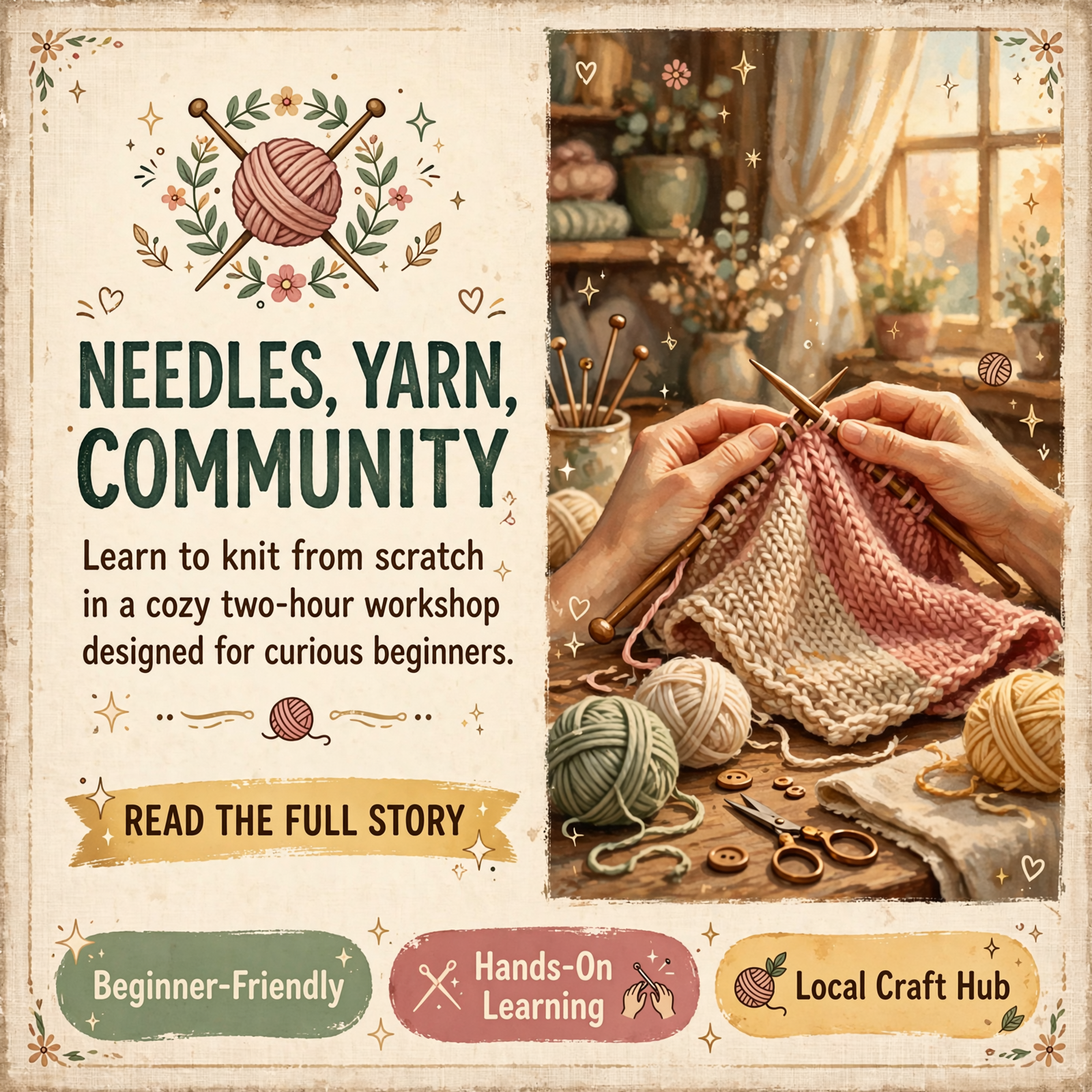 Featured image for "🧶 Absolute Beginner Knitting Class Comes to Pikeville"