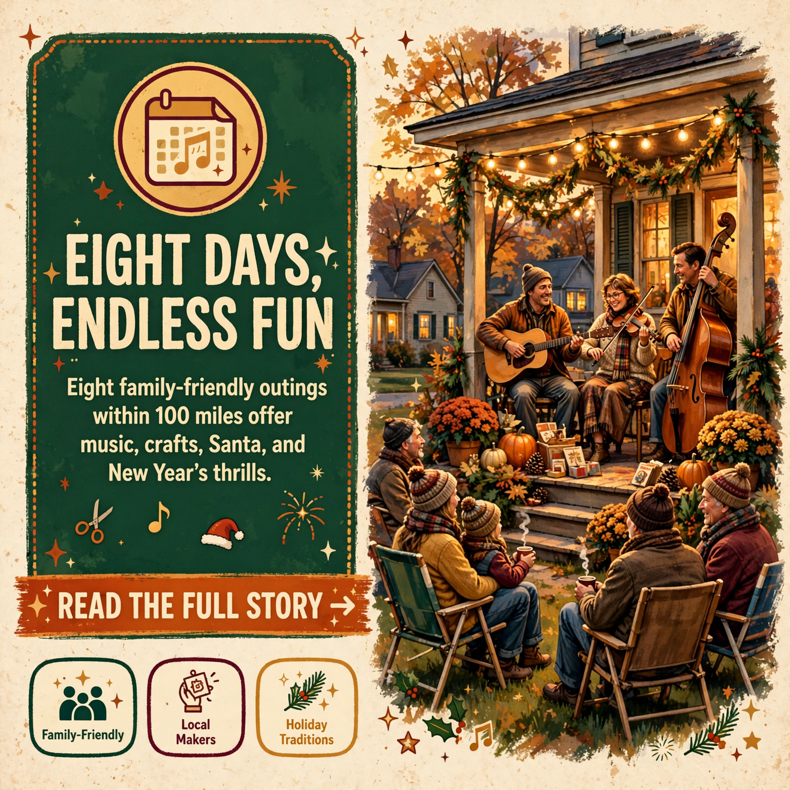 Featured image for "🧭 Hundred-Mile Happenings: Free Music on Red Bank Front Porches, a Christmas Open House With Santa in Chatsworth, a Dolly Parton "Hard…