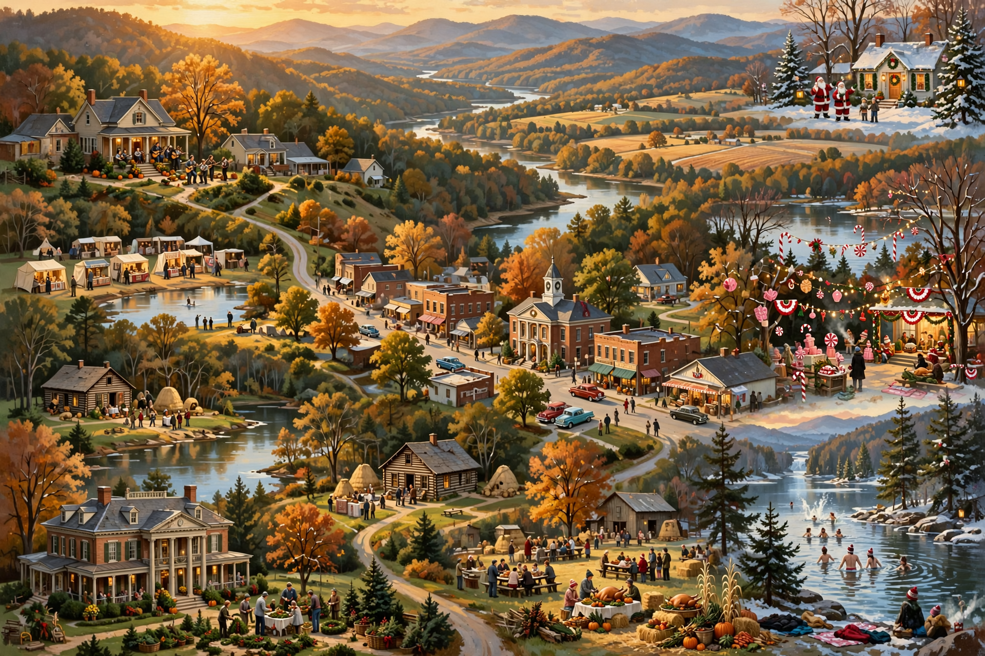 Illustration for 🧭 Hundred-Mile Happenings: Free Music on Red Bank Front Porches, a Christmas Open House With Santa in Chatsworth, a Dolly Parton "Hard Candy Christmas" in Smithville, a Frontier Homeschool Day at Harrison Bay, Oak Ridge's 49th Pilot Club Craft Fair, Wreath-Making at an 1859 Manor, Turkey Day in Murfreesboro and a New Year's Day Polar Plunge