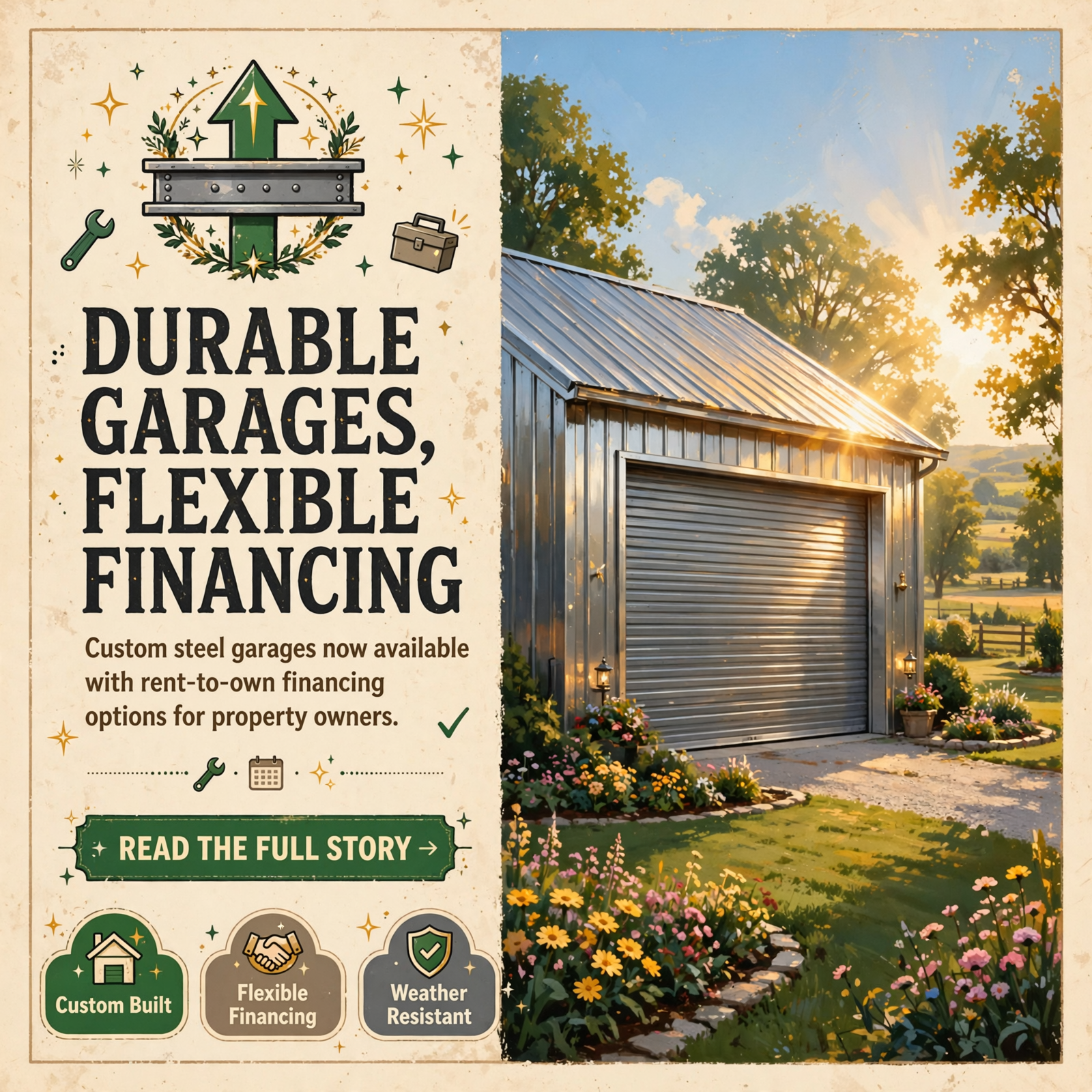 Featured image for "🏗️ Custom Steel Garages Now Available with Flexible Financing Options"