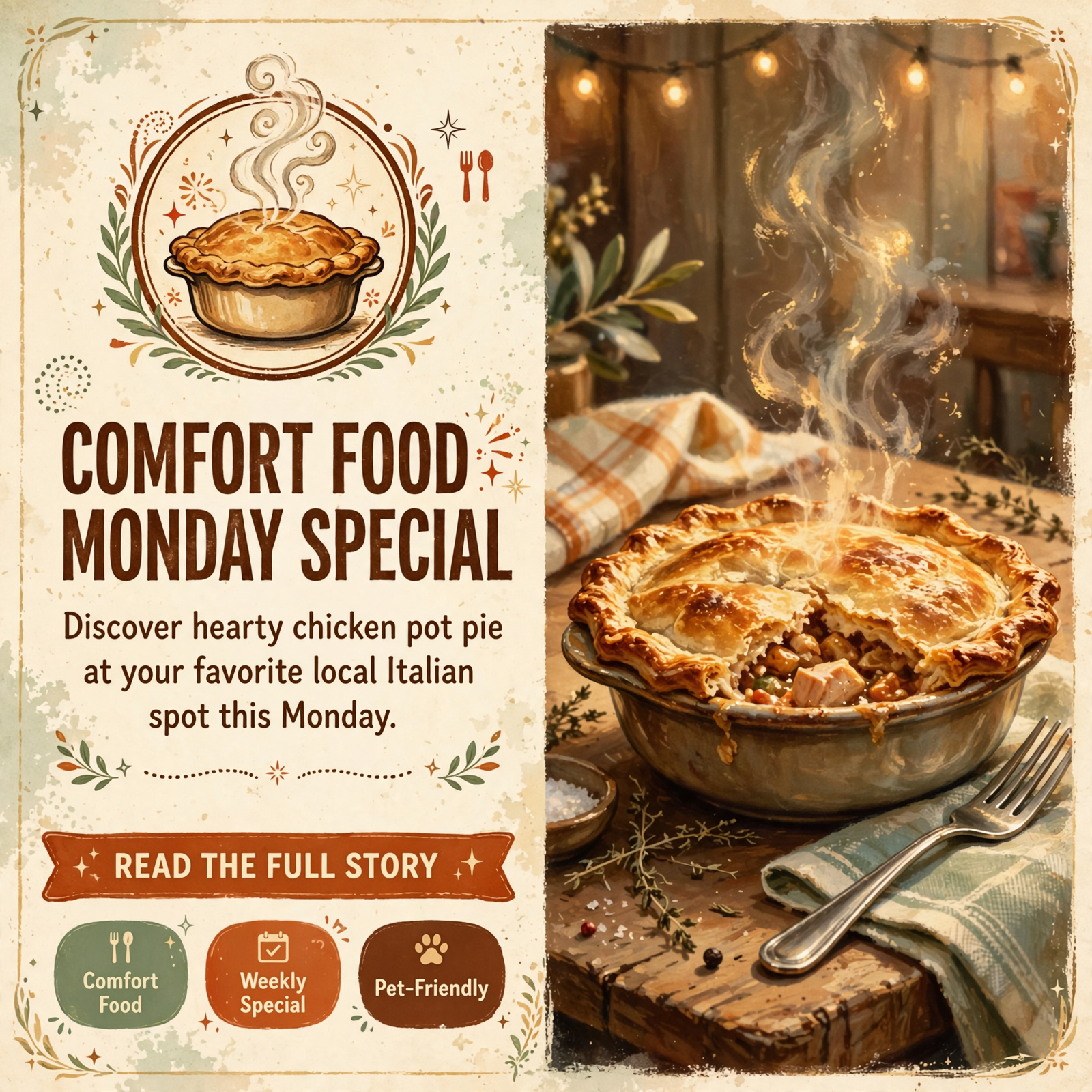 🍗 Monday Special: Chicken Pot Pie at Stevarinos Italian Eatery & Pub in ...