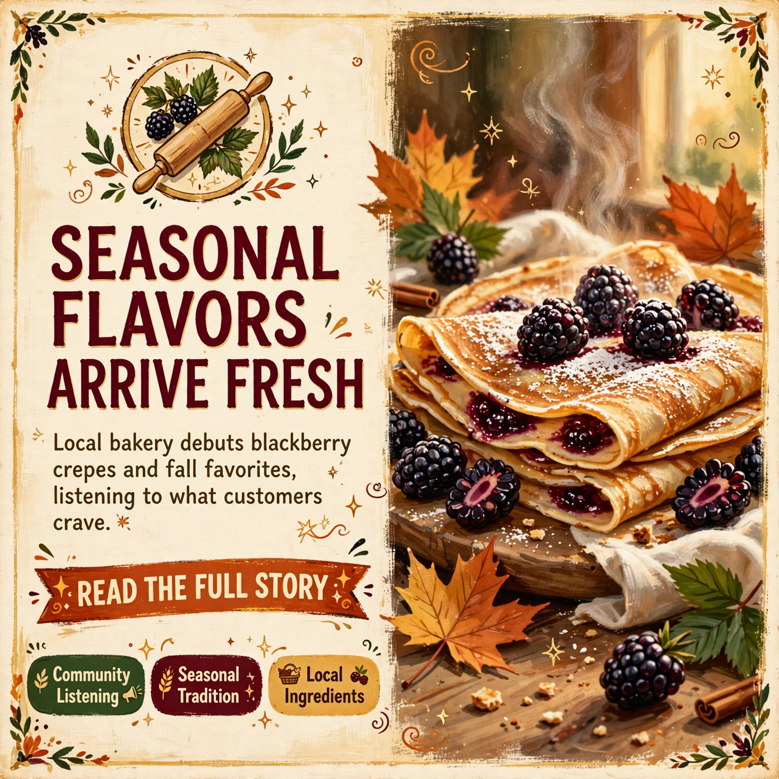 Featured image for "🍰 Crumbs and Kisses Expands Fall Menu with Blackberry Crepes and Seasonal Favorites"