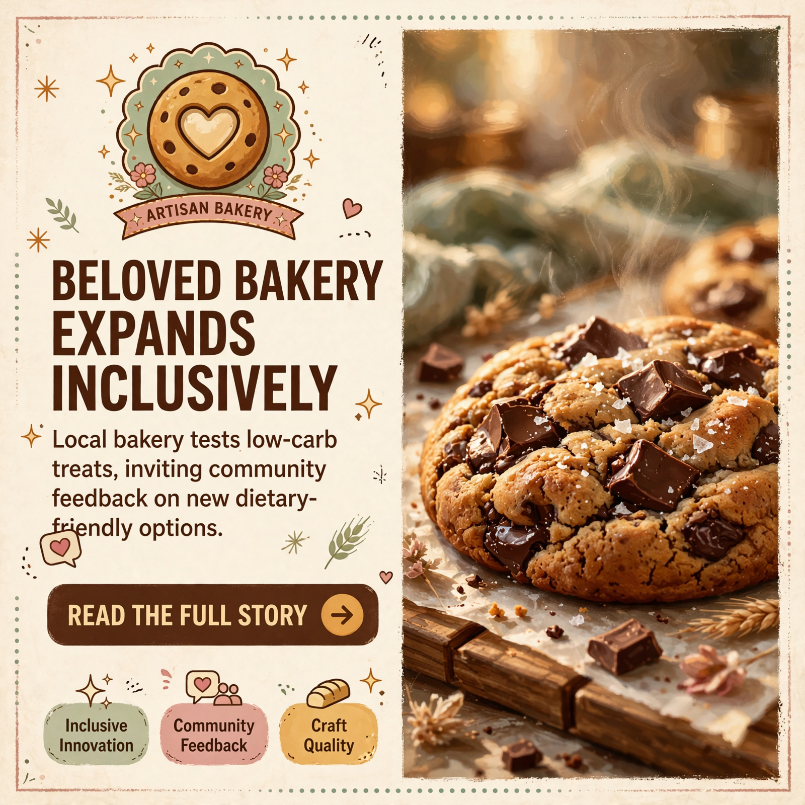Featured image for "🍪 Just Frosted Tests Low-Carb Salted Chocolate Chunk Cookie - A New Option for Local Bakers"