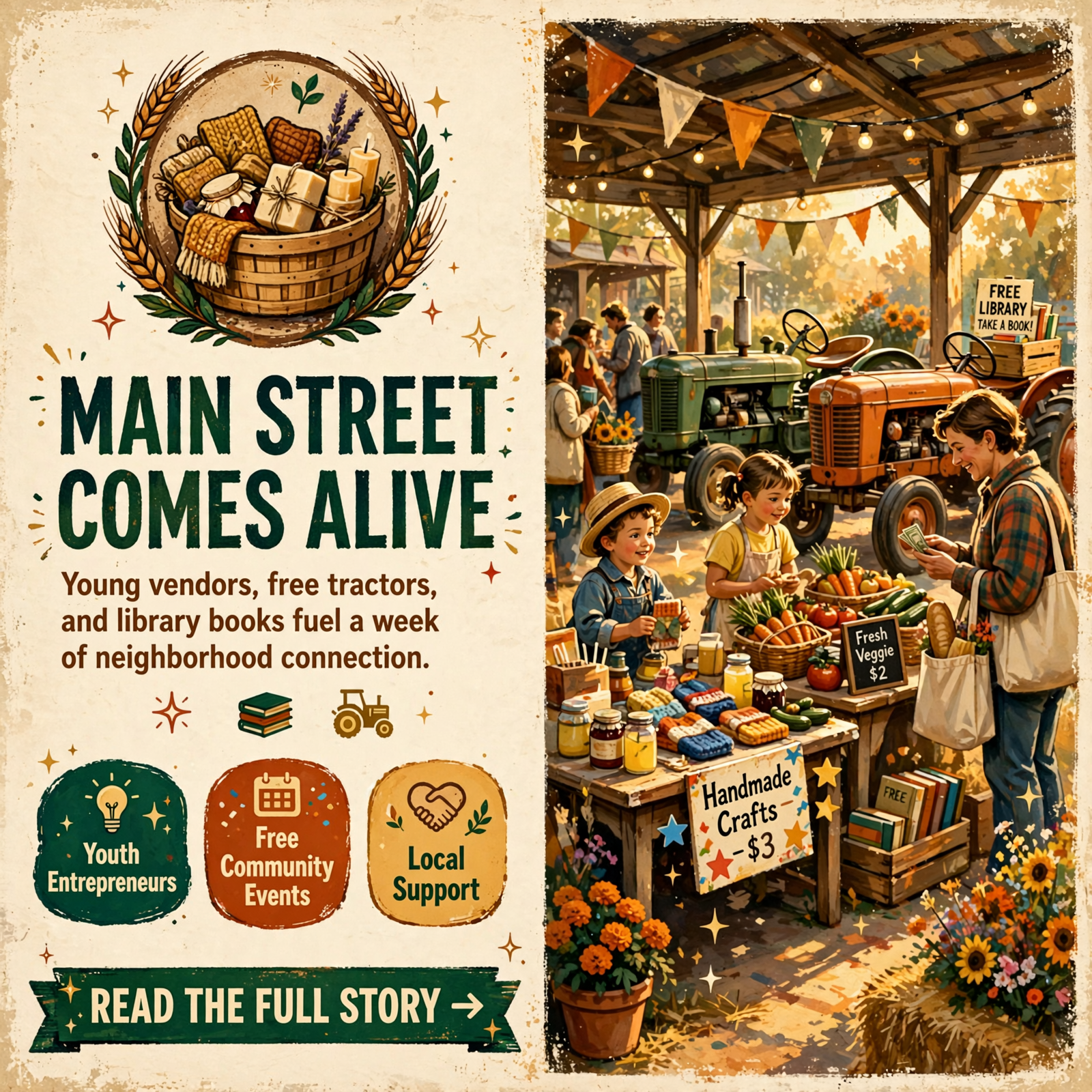 Featured image for "🏪 Market Back Oct. 17, Free Tractors Next Weekend and a Book Sale on Heard Street: Your Main Street Roundup"