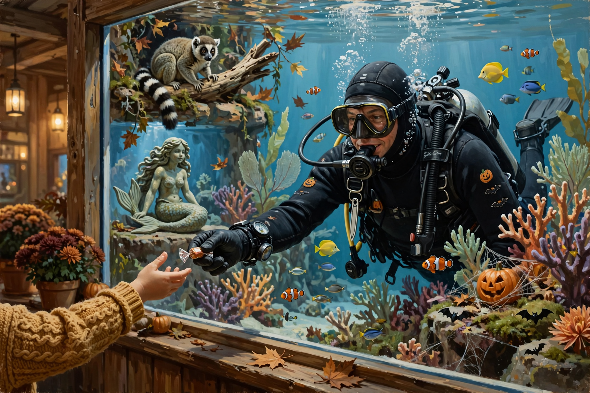 Illustration for 🐠 Trick-or-Treat With Mermaids, Lemurs and SCUBA Divers