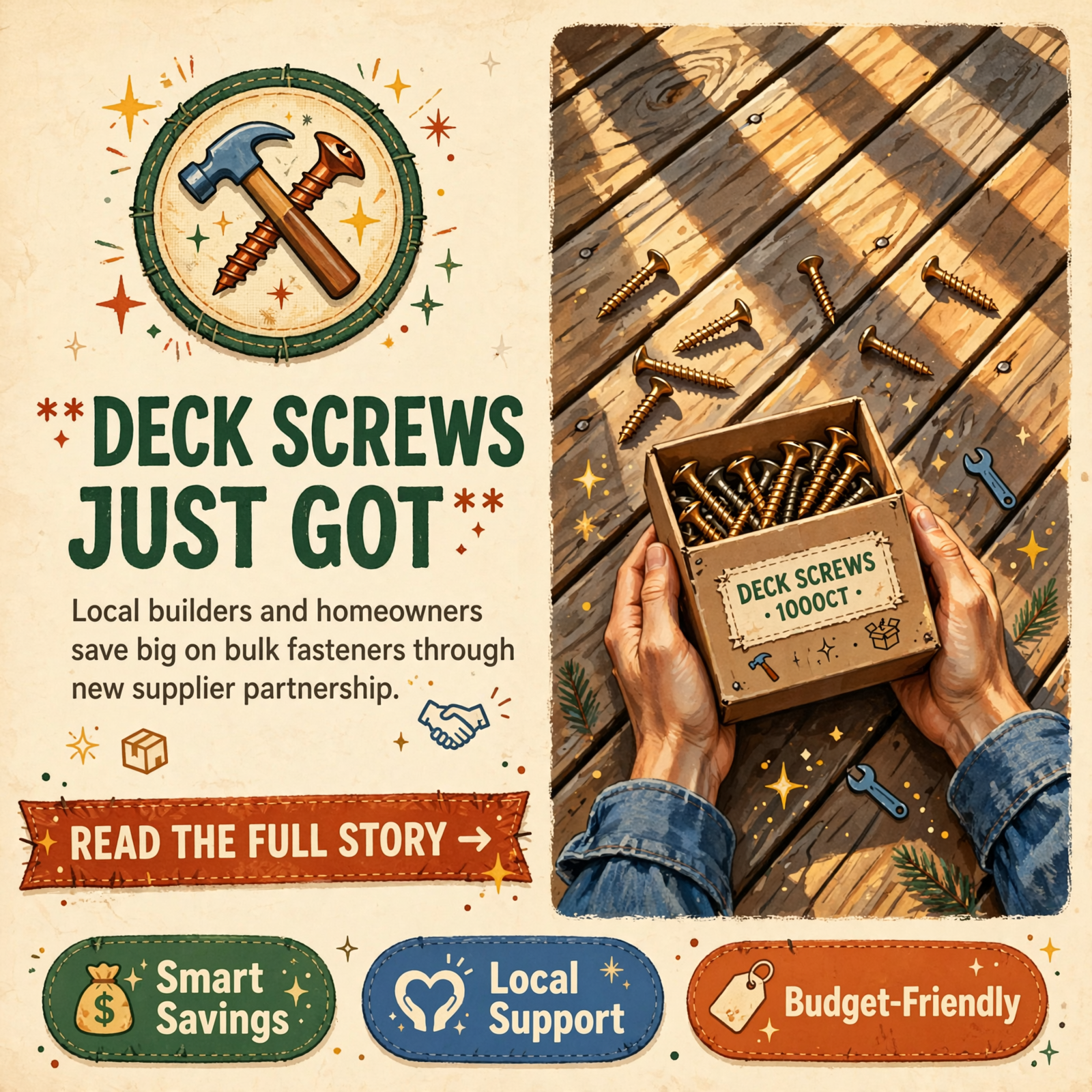 ๐ ๏ธ Deep Discount on Deck Screws Now Available Through New Supplier Partnership โ Featured Image Featured image for "๐ ๏ธ Deep Discount on Deck Screws Now Available Through New Supplier Partnership"