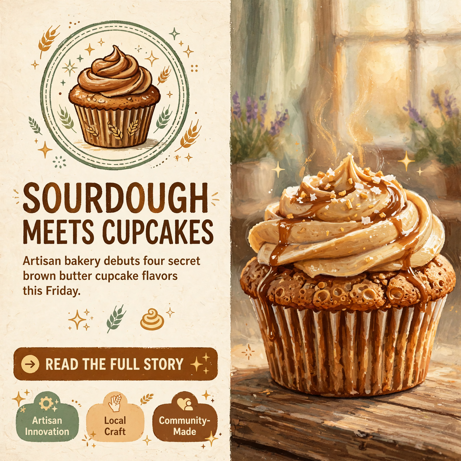 Featured image for "🧁 Field to Flour Sourdough Debuts Four New Brown Butter Cupcake Flavors This Friday"