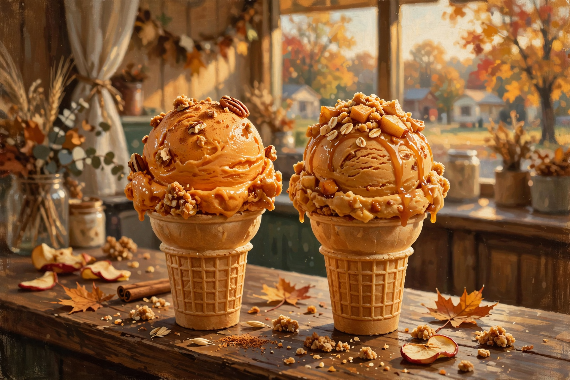 Illustration for 🍂 Fall in a Cone: Udder Yum's Pumpkin Pie Supreme and Apple Crisp