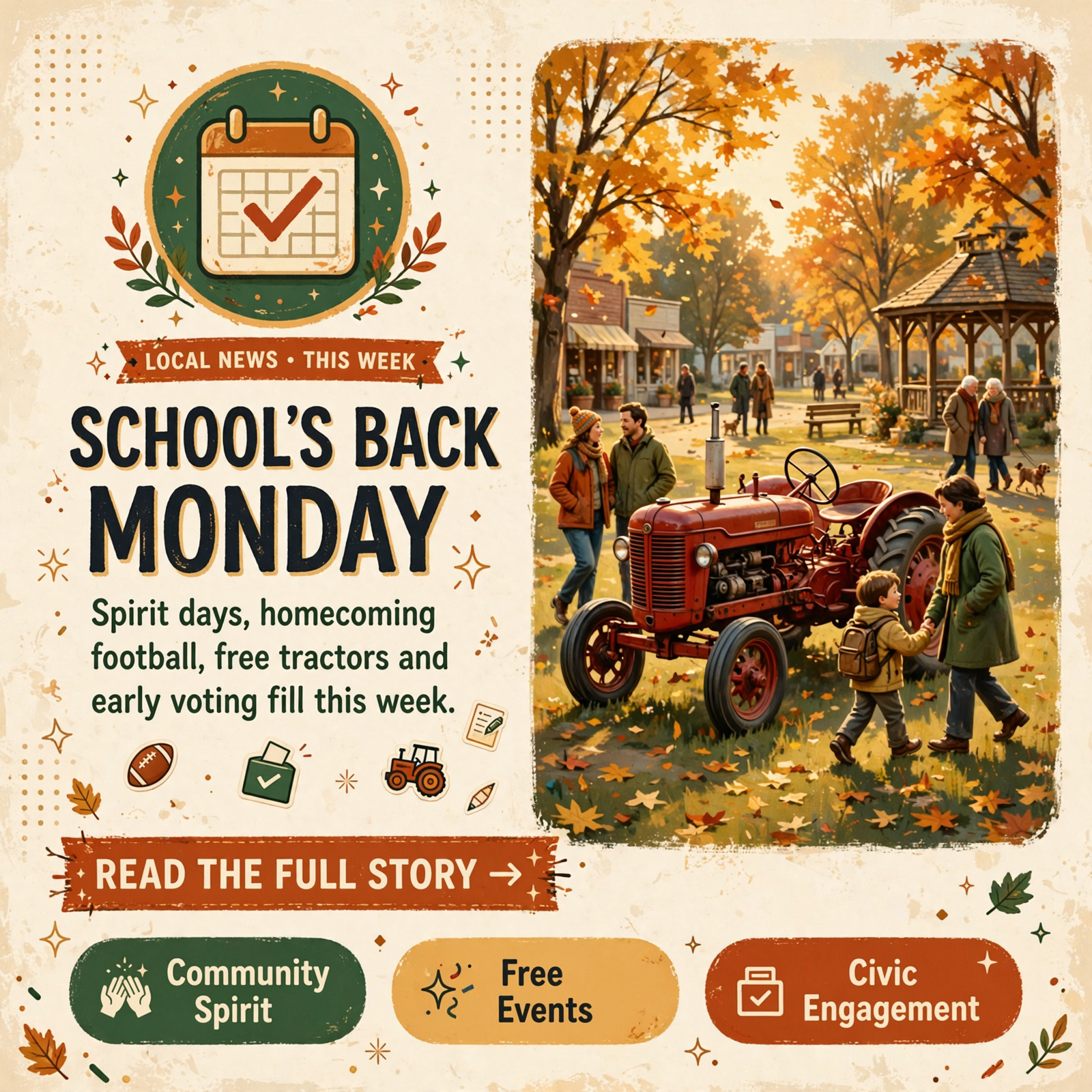 Featured image for "📰 School's Back Monday, Homecoming Friday and a Free Tractor Weekend Downtown"