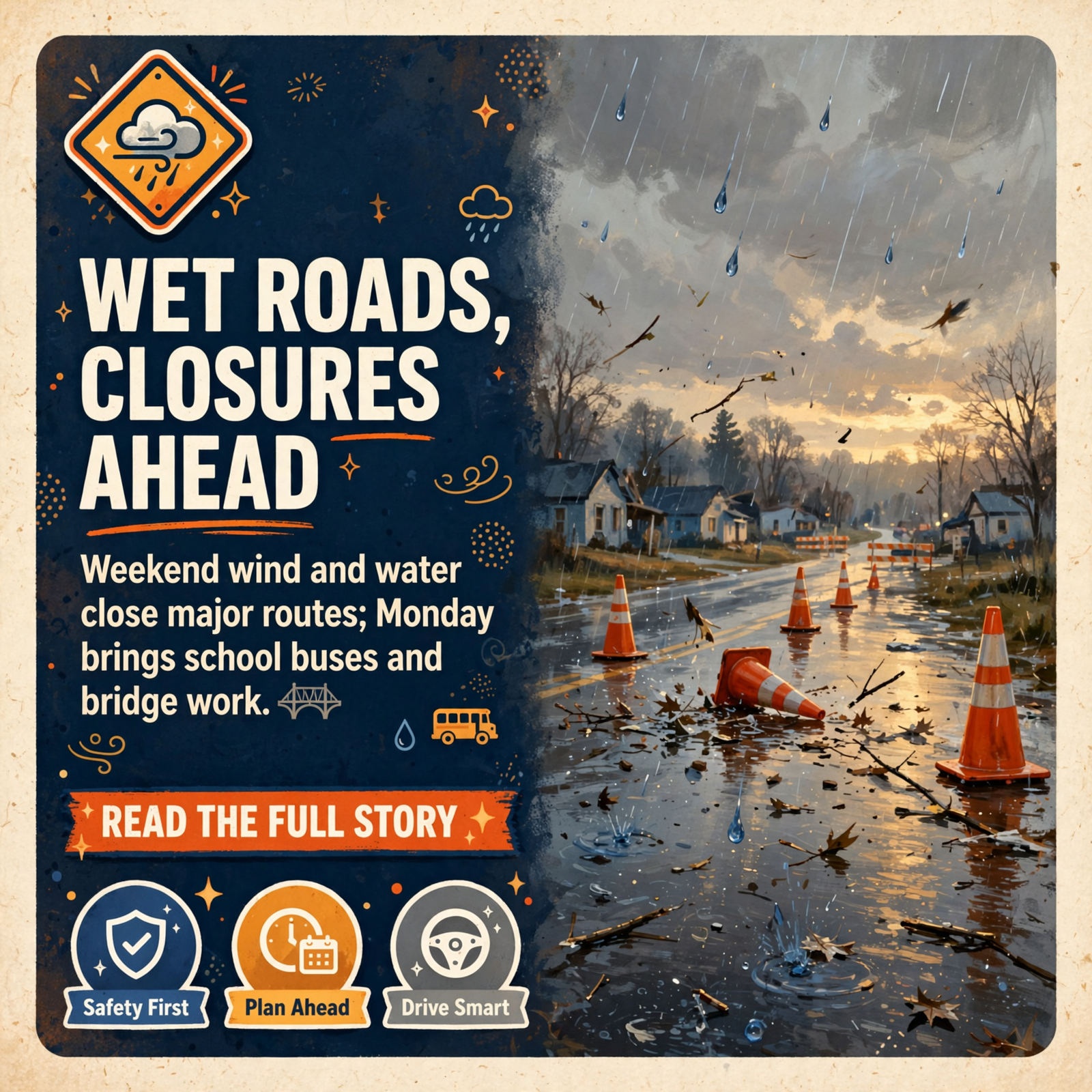 Featured image for "🚧 East Brainerd Closed Through Monday Morning, Wind Still Gusty and a Busy Monday Map: Your Roads & Commute Report"