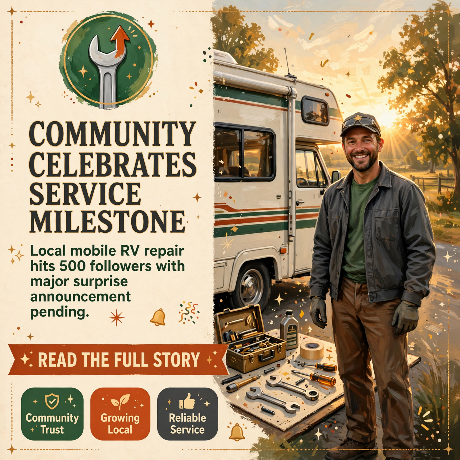 Featured image for "🚨 Above & Beyond Mobile RV Repair Celebrates 500 Followers - Big Surprise Announcement Coming 🎉"
