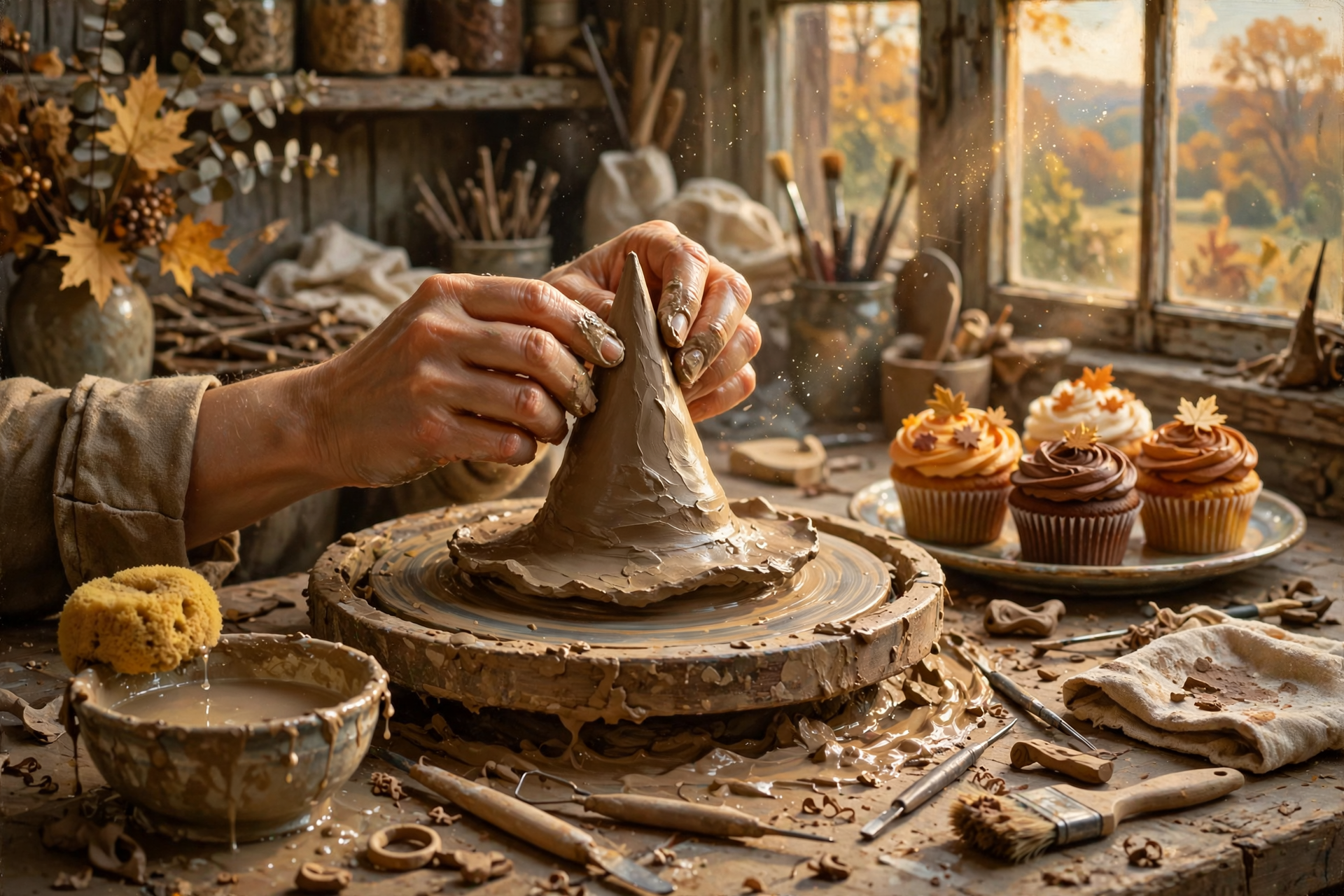 Illustration for 🎃 Sat. Creative: Witch-Hat Clay + Cupcakes ($25)