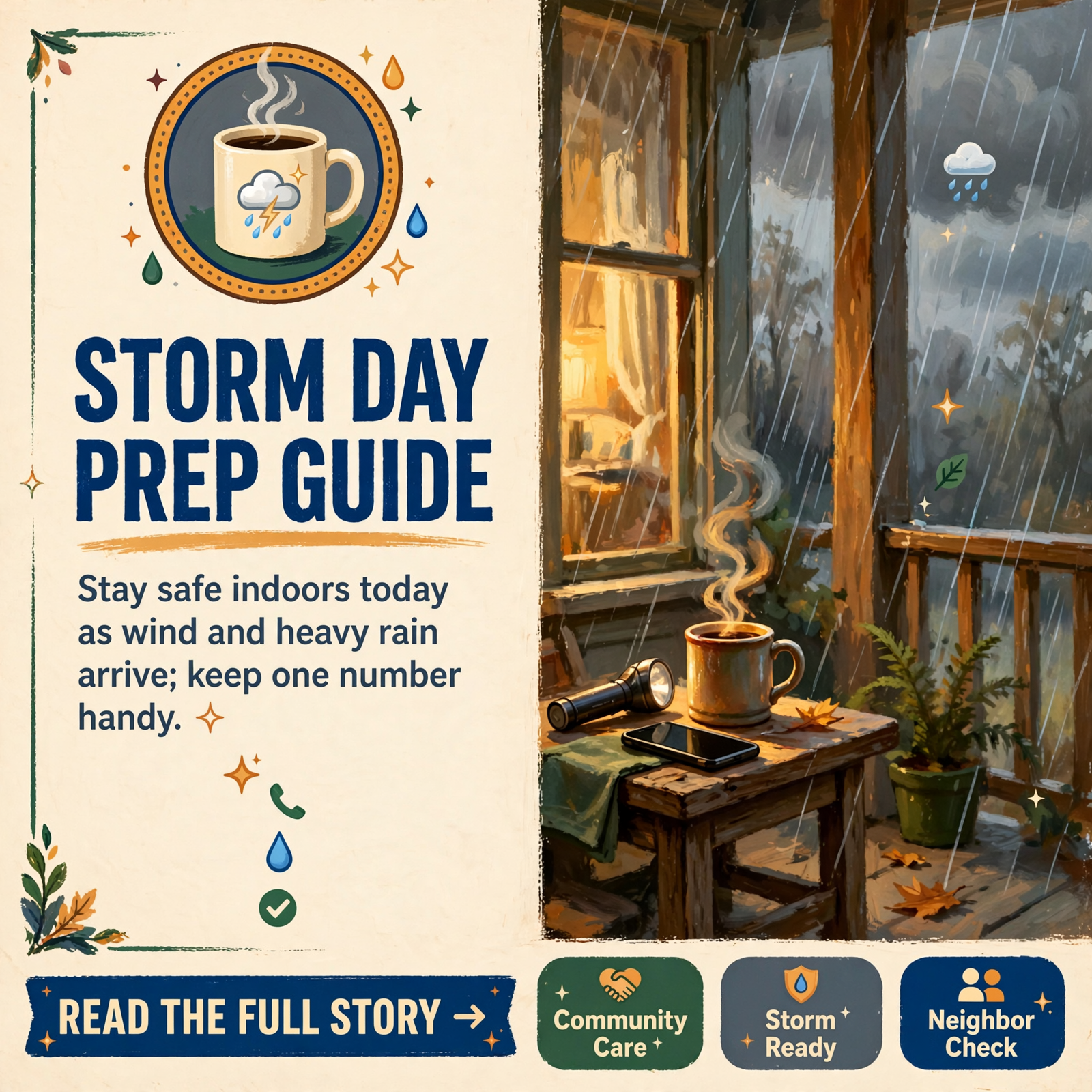 Featured image for "☕ Front Porch Morning: Isaias Rain Day — Stay Home Safe, Keep the Outage Number Handy"