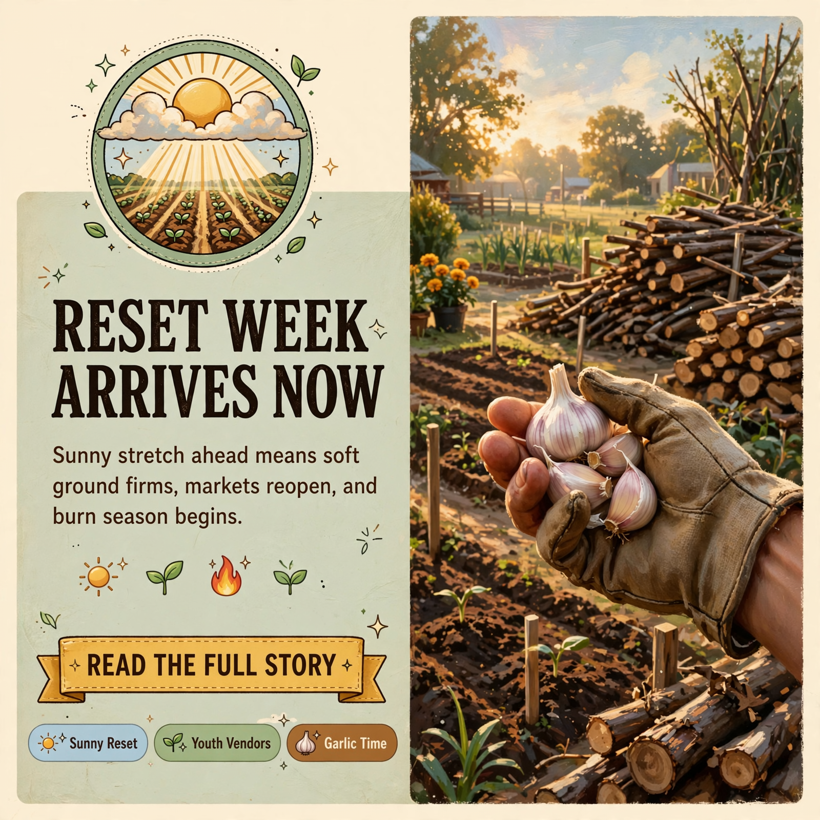 Featured image for "🌾 Sunny Farm Week Ahead, Market Back Oct. 17 and Burn Permits Start Wednesday: Your Farm & Garden Report"