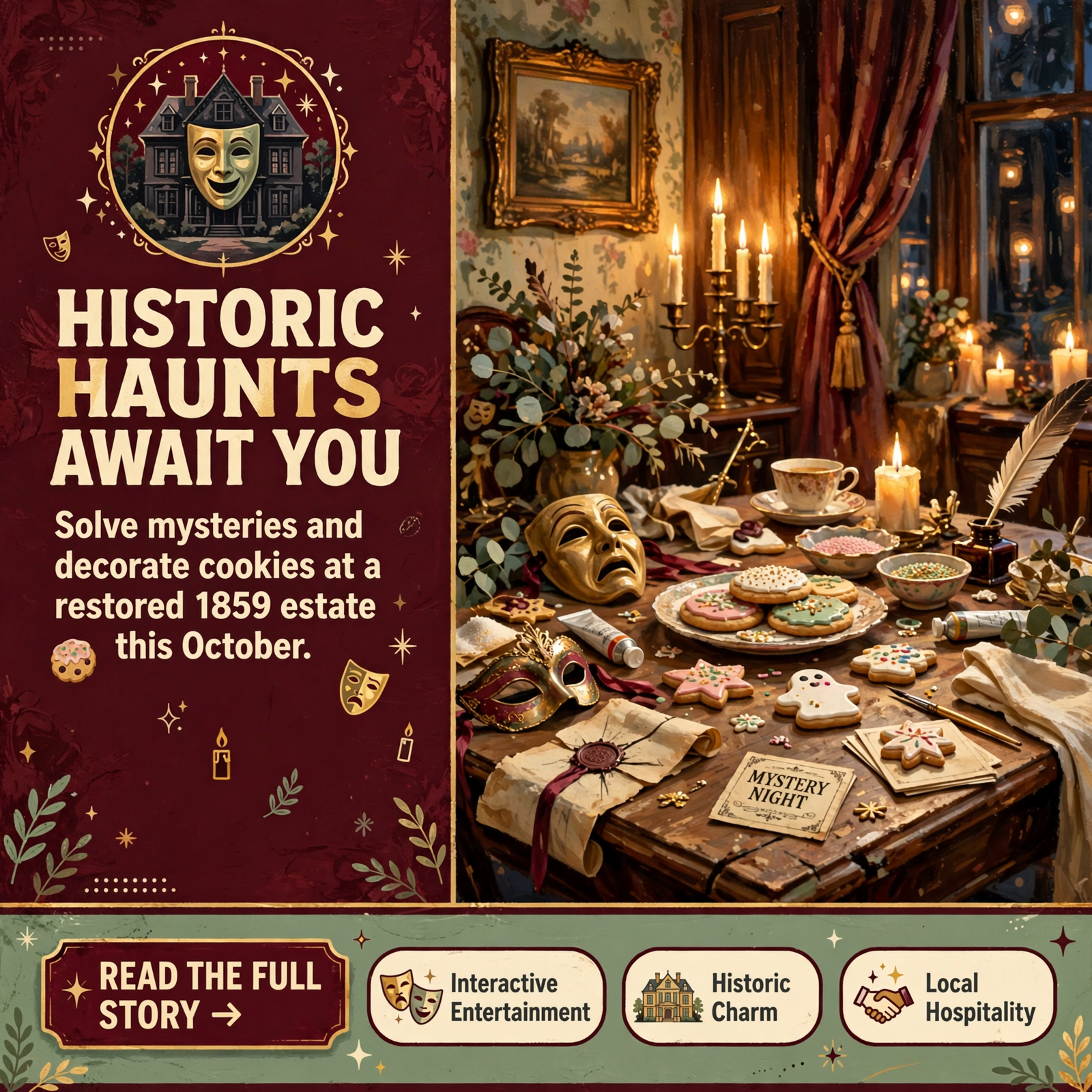 Featured image for "🎭 October Events Still Available at Whistlestop Manor in Sweetwater - Cookie Decorating & Murder Mystery Dinner"