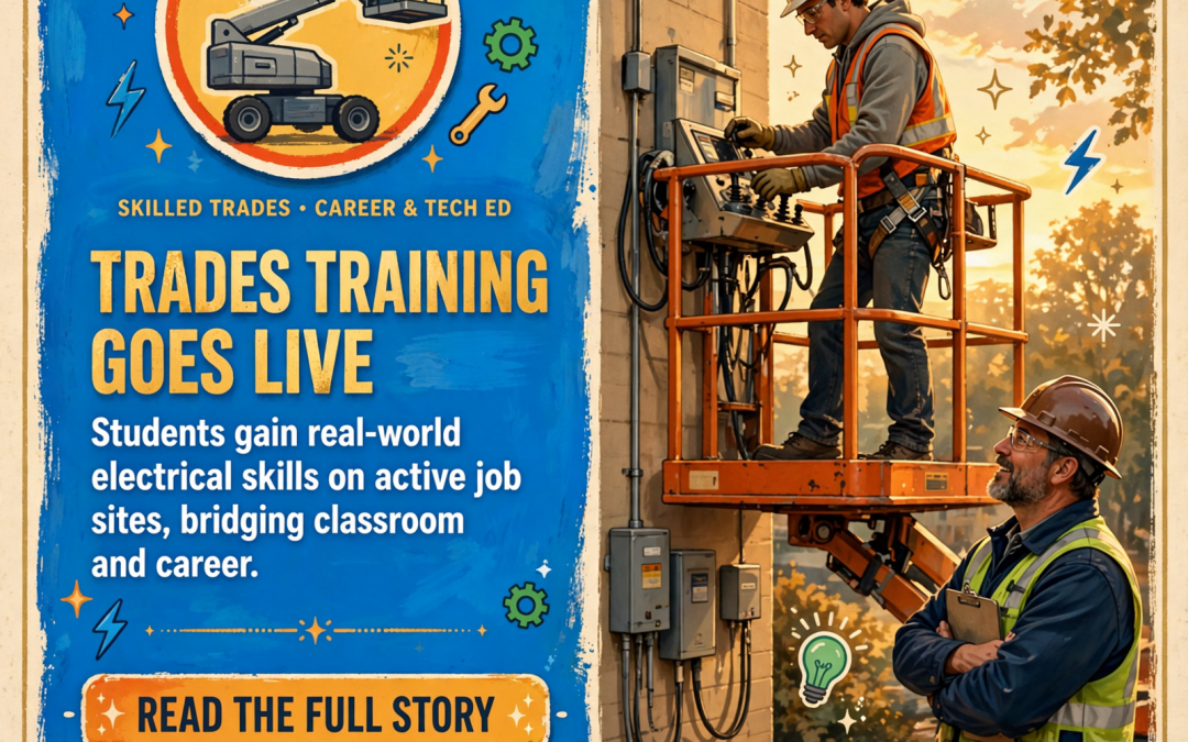 🔌 Electrician Technology Students Train on Boom Lifts at Real-World Project Site
