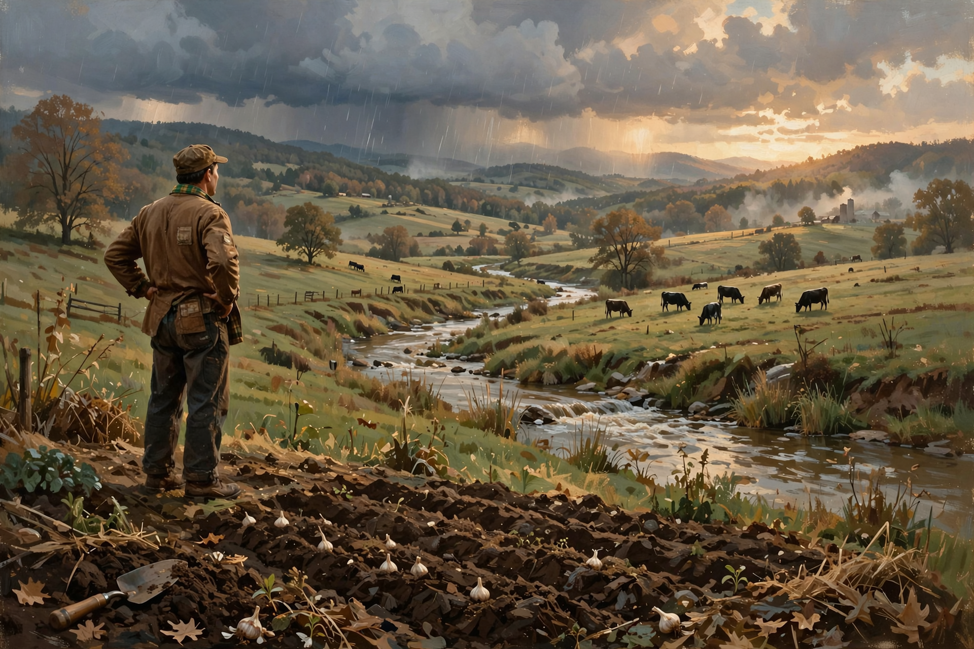 Illustration for 🌾 A Flood Watch for the Bottomland, Garlic in the Ground and Local Greens at the Door: Your Farm & Garden Report