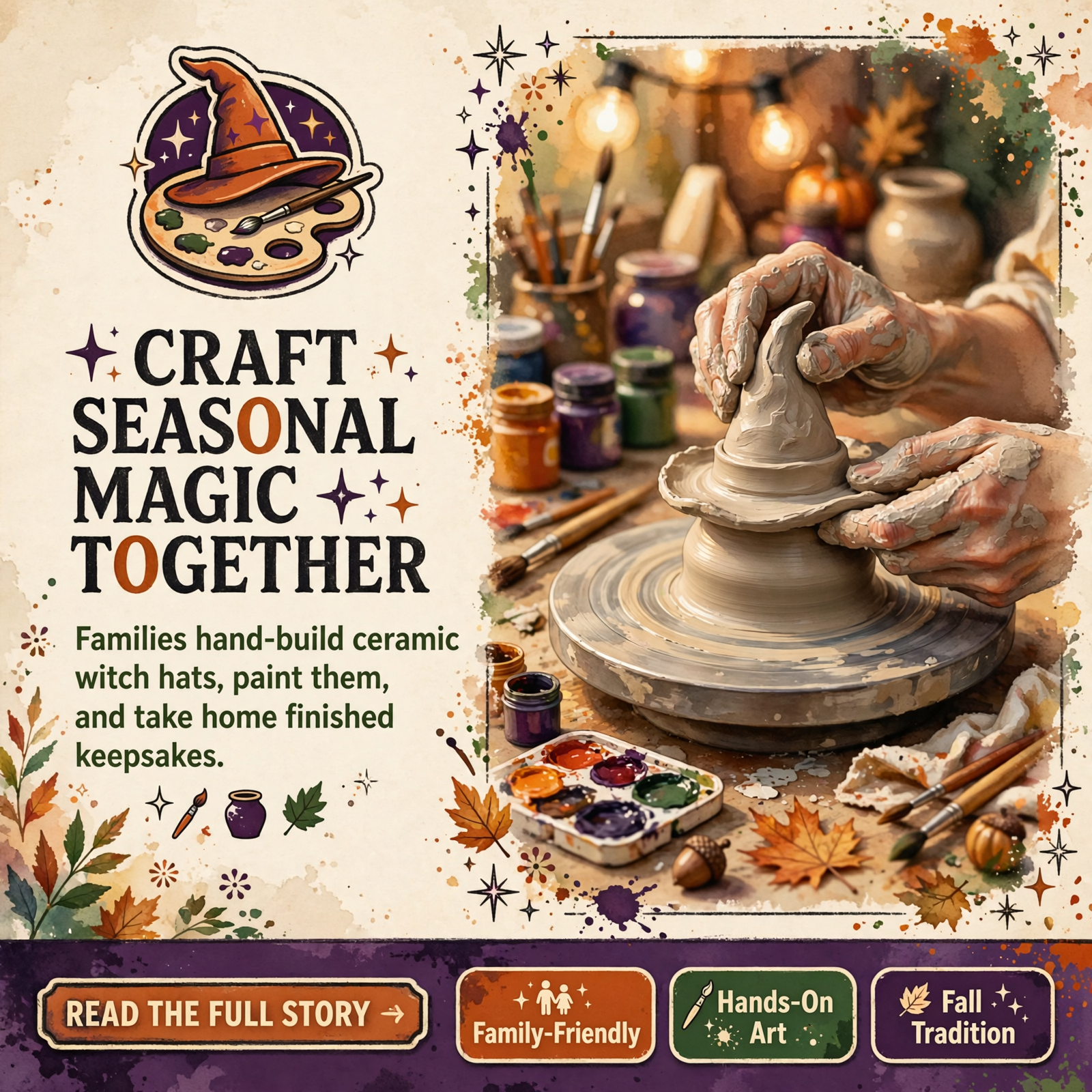 Featured image for "🎃 Smalltown Ceramics Hosts Witch Hat Clay Class & Cupcakes in Dunlap"