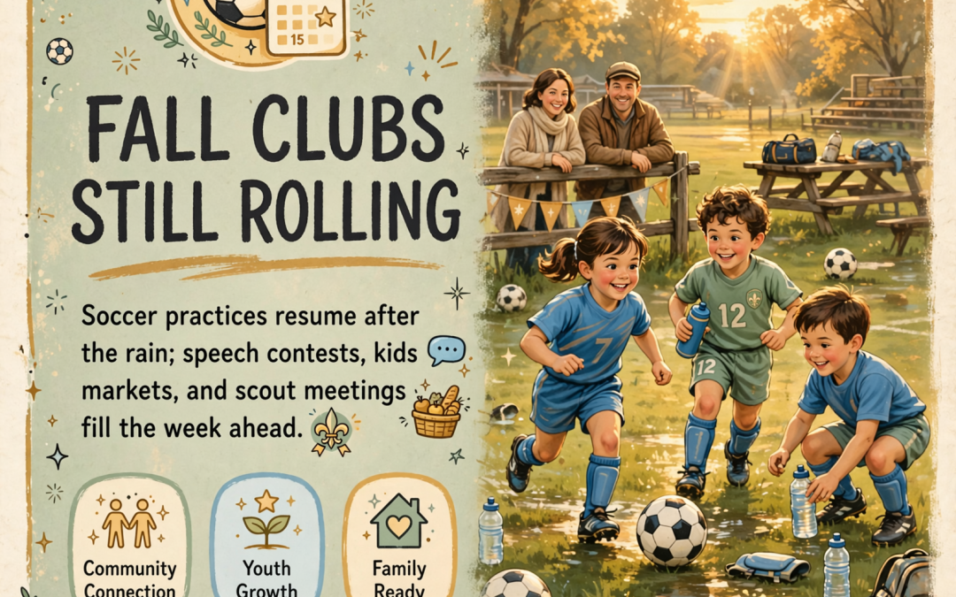 ⚽ SYSA Soccer Still On After the Rain — 4-H Speech Month, Kids Market Signup and Scouts Monday Path