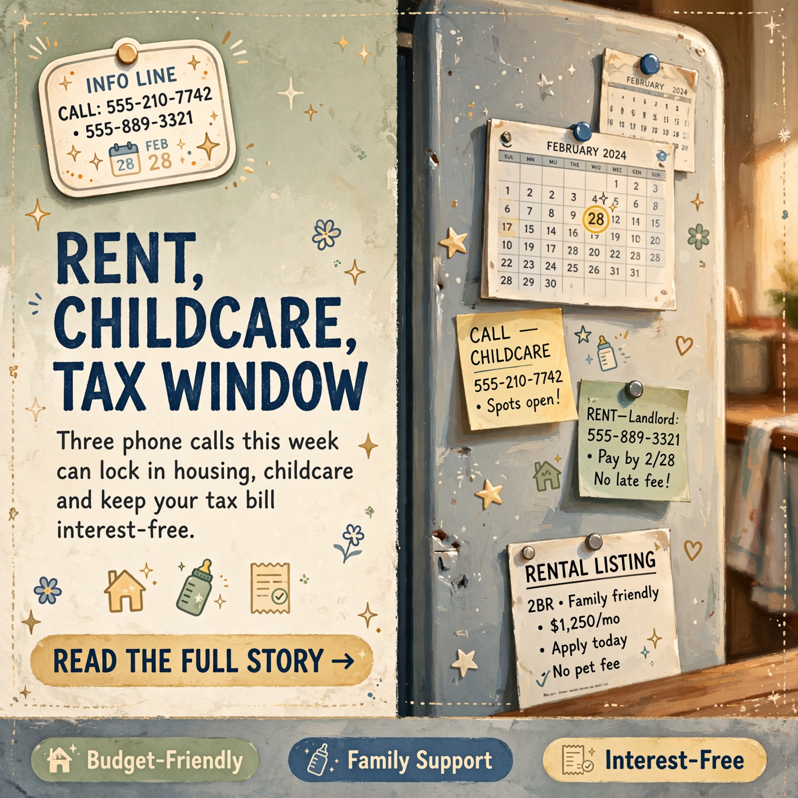 Featured image for "🏠 Heard Street $1,850 Rental, Childcare Call List and Tax Window Through February"