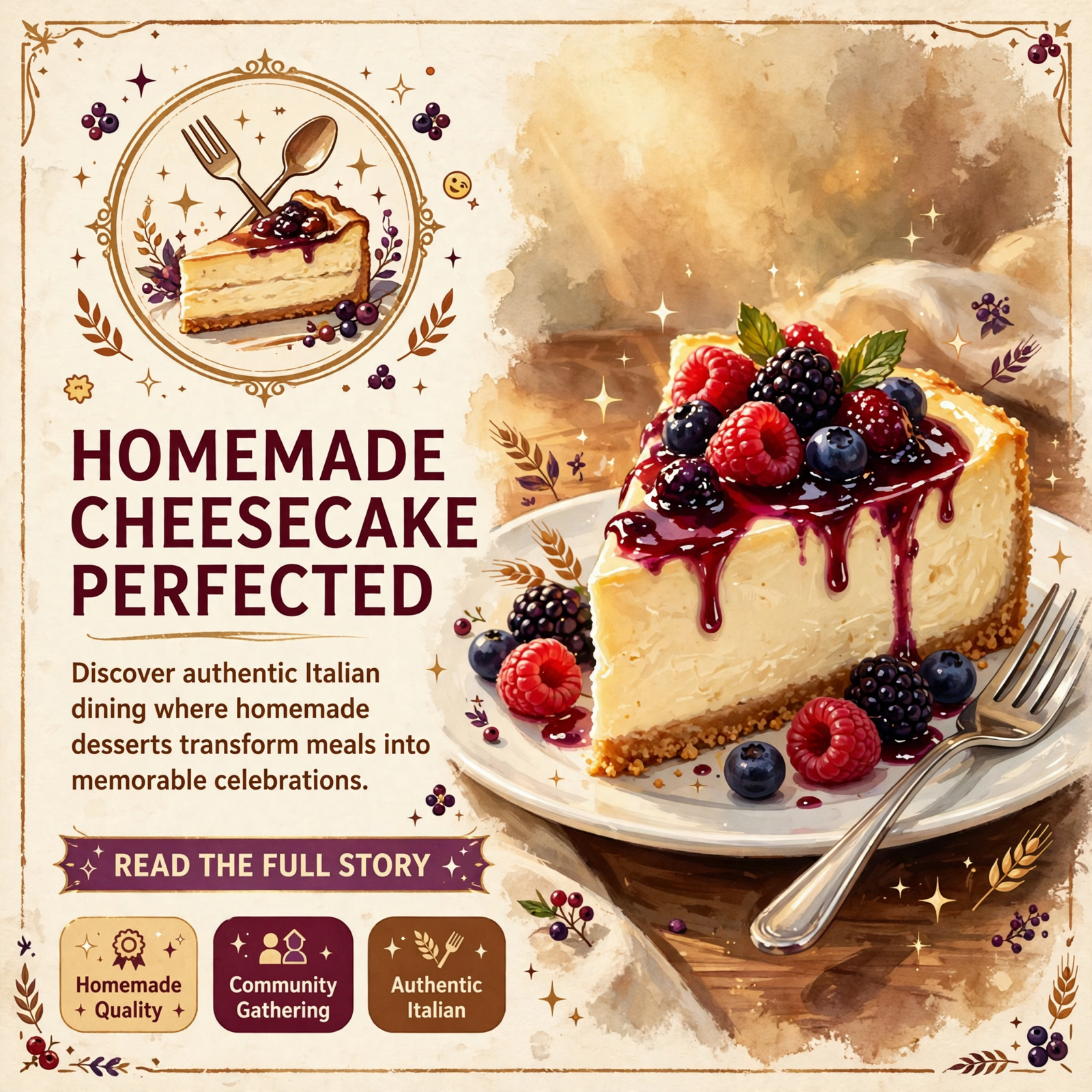 Featured image for "🍰 Rafael's Italian Restaurant Highlights Homemade Cheesecake with Berry Drizzle"