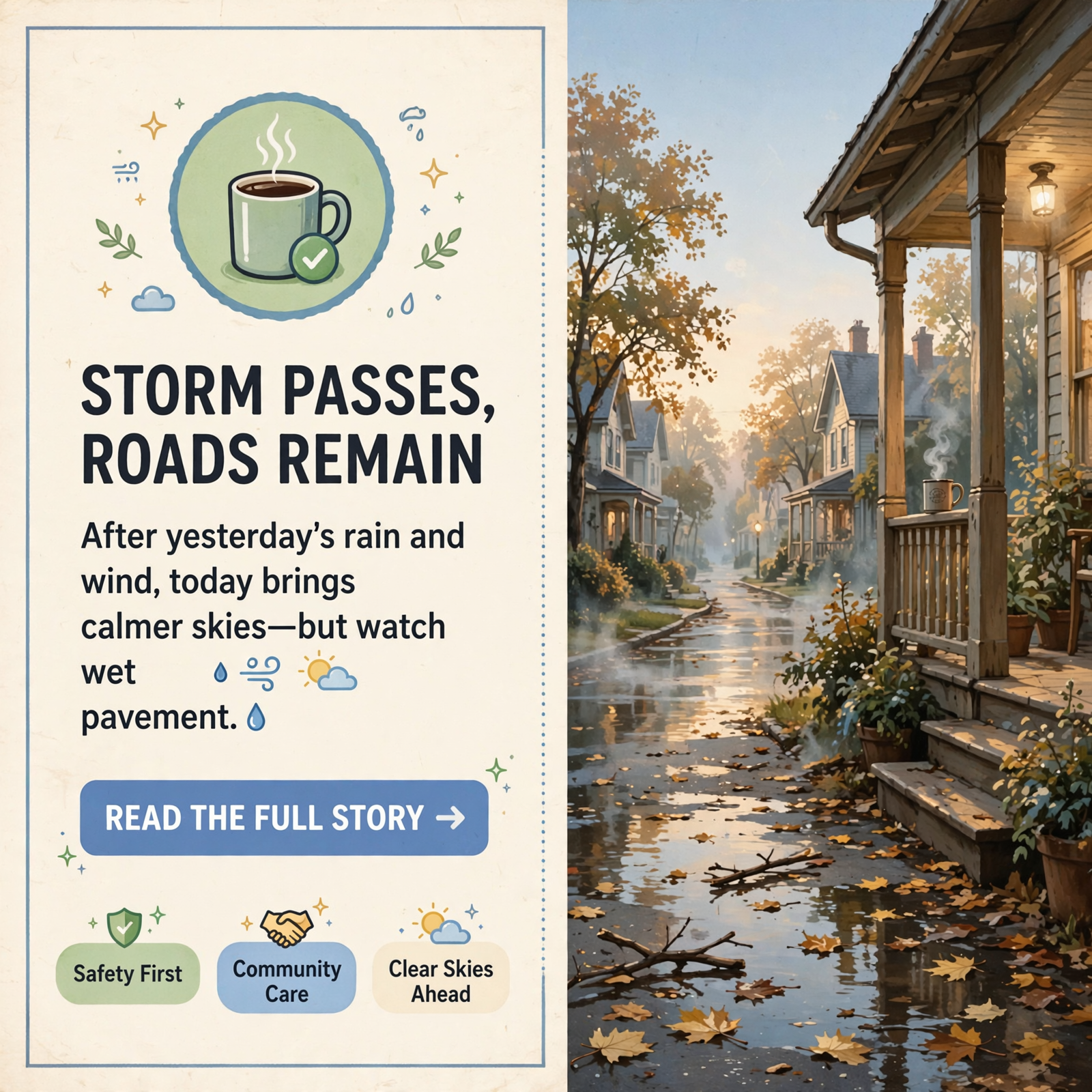 Featured image for "☕ Front Porch Morning: After Isaias — Calmer Sunday, Watch Wet Roads, Church Is Welcome"