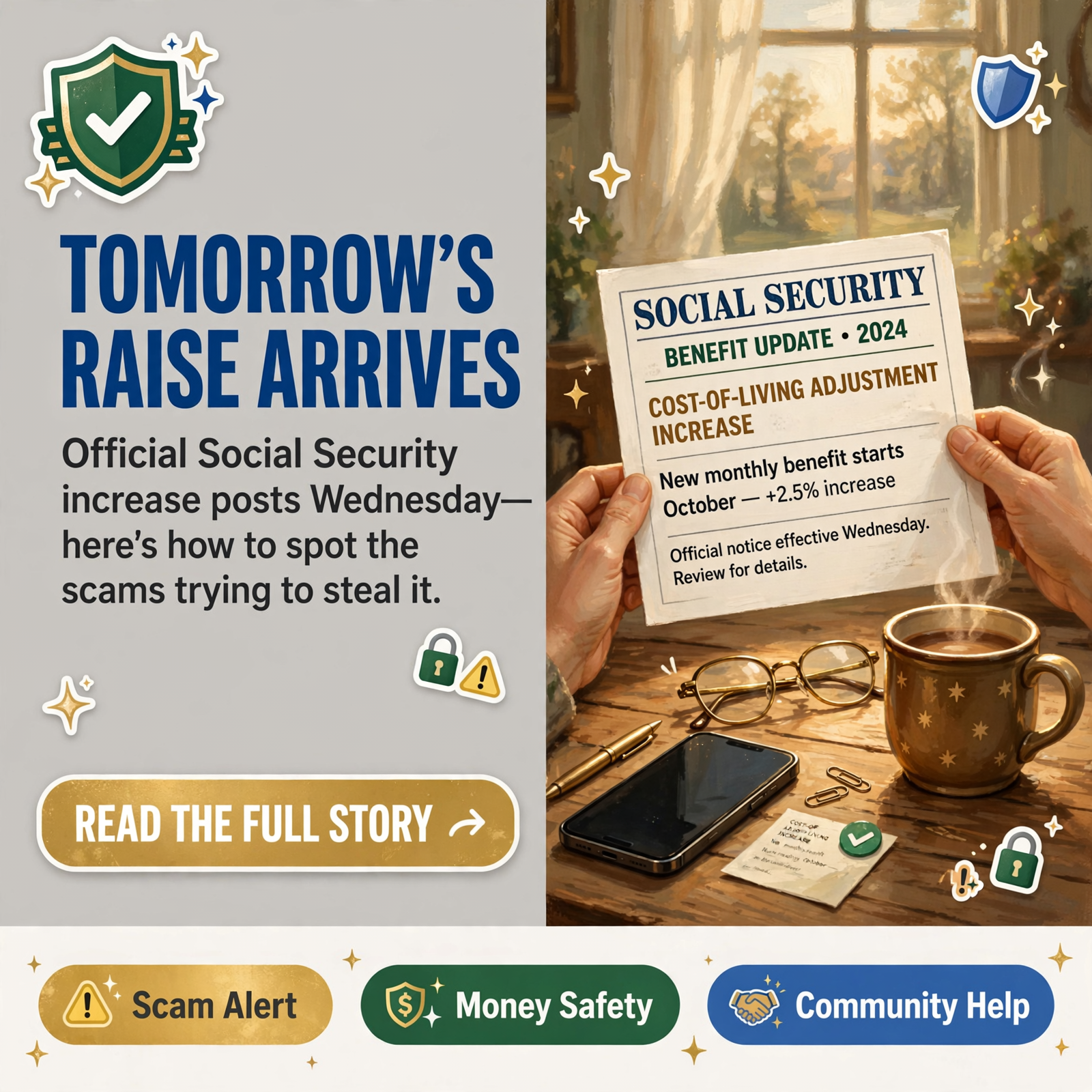 Featured image for "💵 One Day to the Official COLA — How to See It Safely, Spot a "Boost" Offer, and a Soft Tuesday Pump"