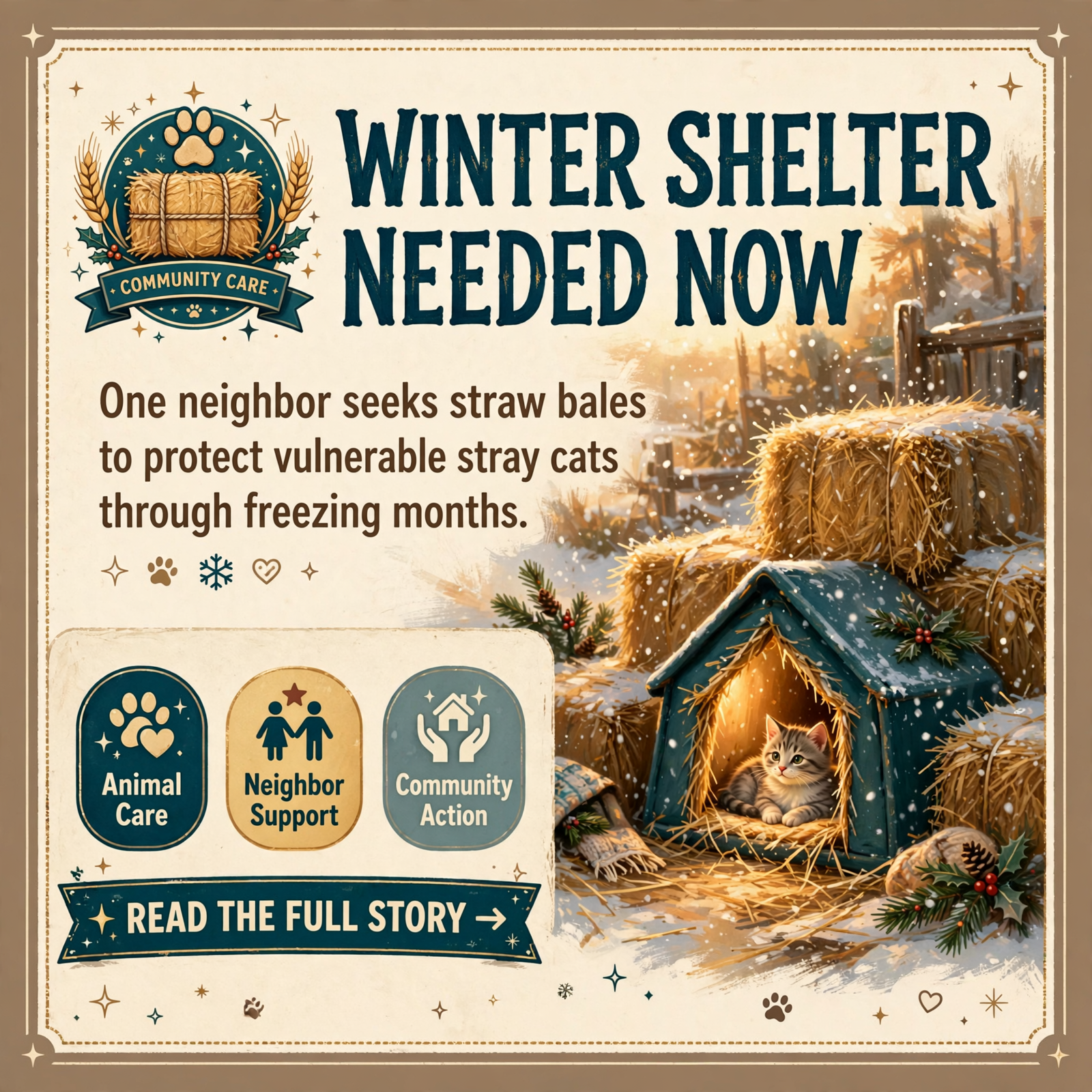 🐱 Local Resident Seeks Straw Bales to Shelter Stray Cats Through Winter — Featured Image Featured image for "🐱 Local Resident Seeks Straw Bales to Shelter Stray Cats Through Winter"