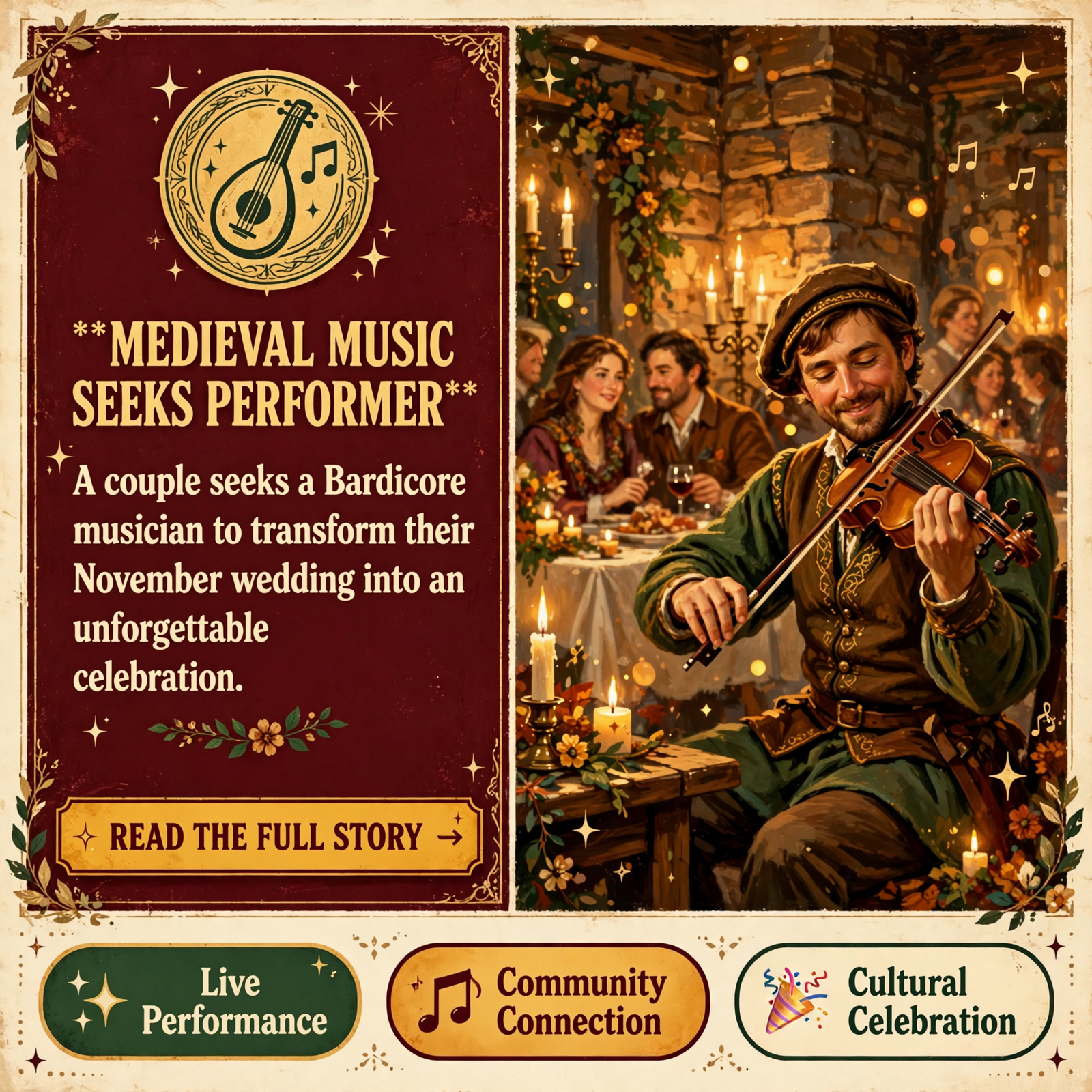 🎻 Community Seeks Bardicore Musician for Medieval Wedding – November 1st — Featured Image Featured image for "🎻 Community Seeks Bardicore Musician for Medieval Wedding - November 1st"