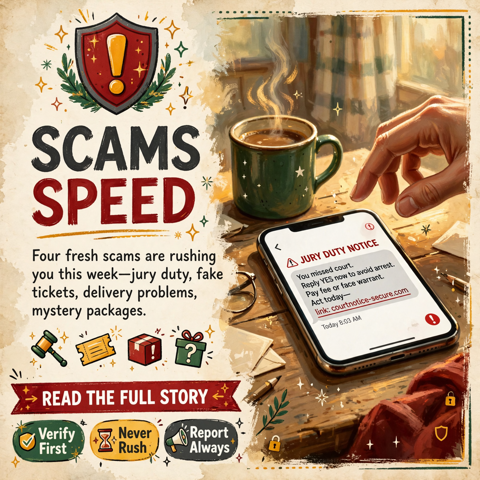Featured image for "🚨 Jury Duty Calls, Fake DMV Texts and Mystery Packages: Your Scam Watch for This Week"