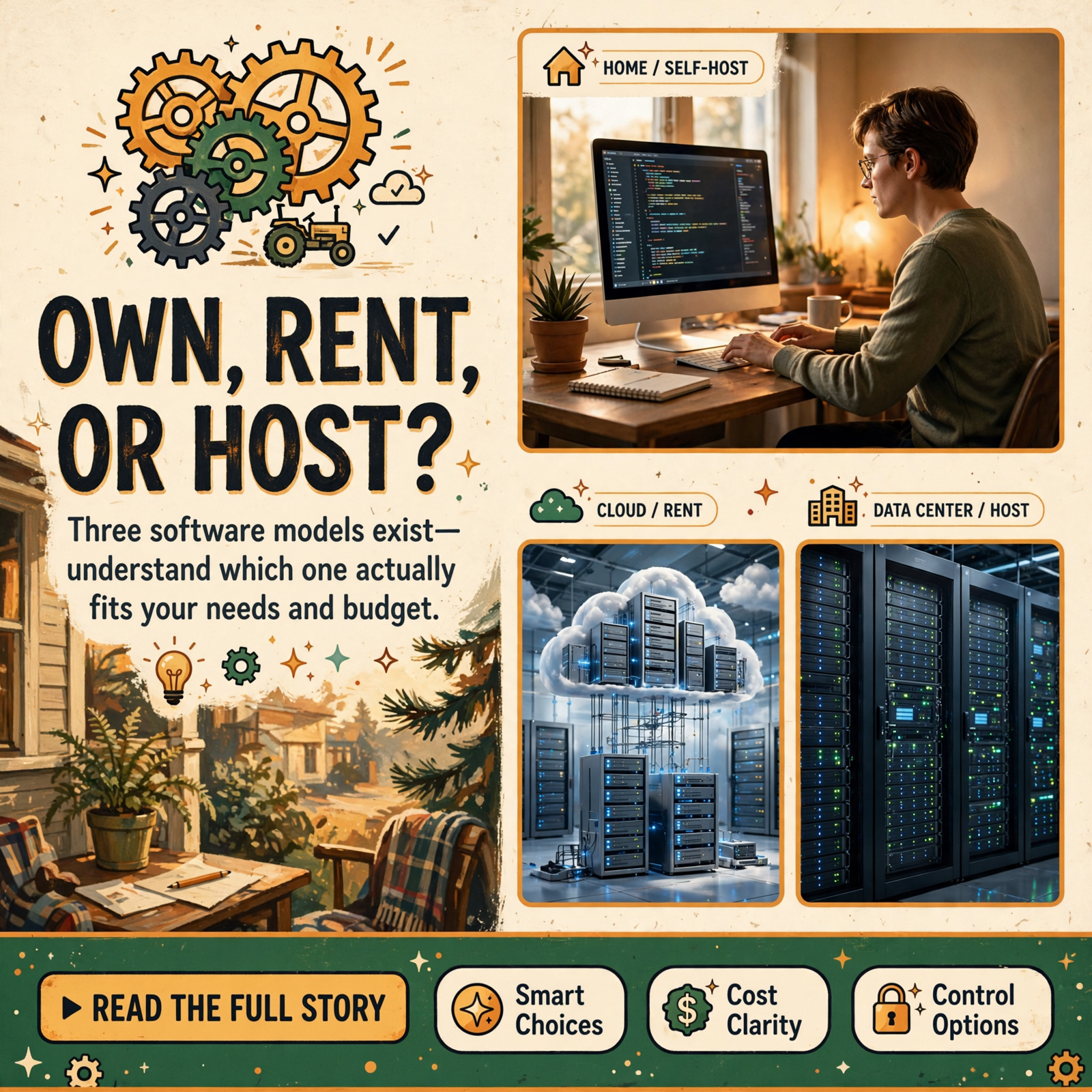 Featured image for "Own It, Rent It, or Host It Yourself? A Plain-English Guide to the Three Ways We Use Software"