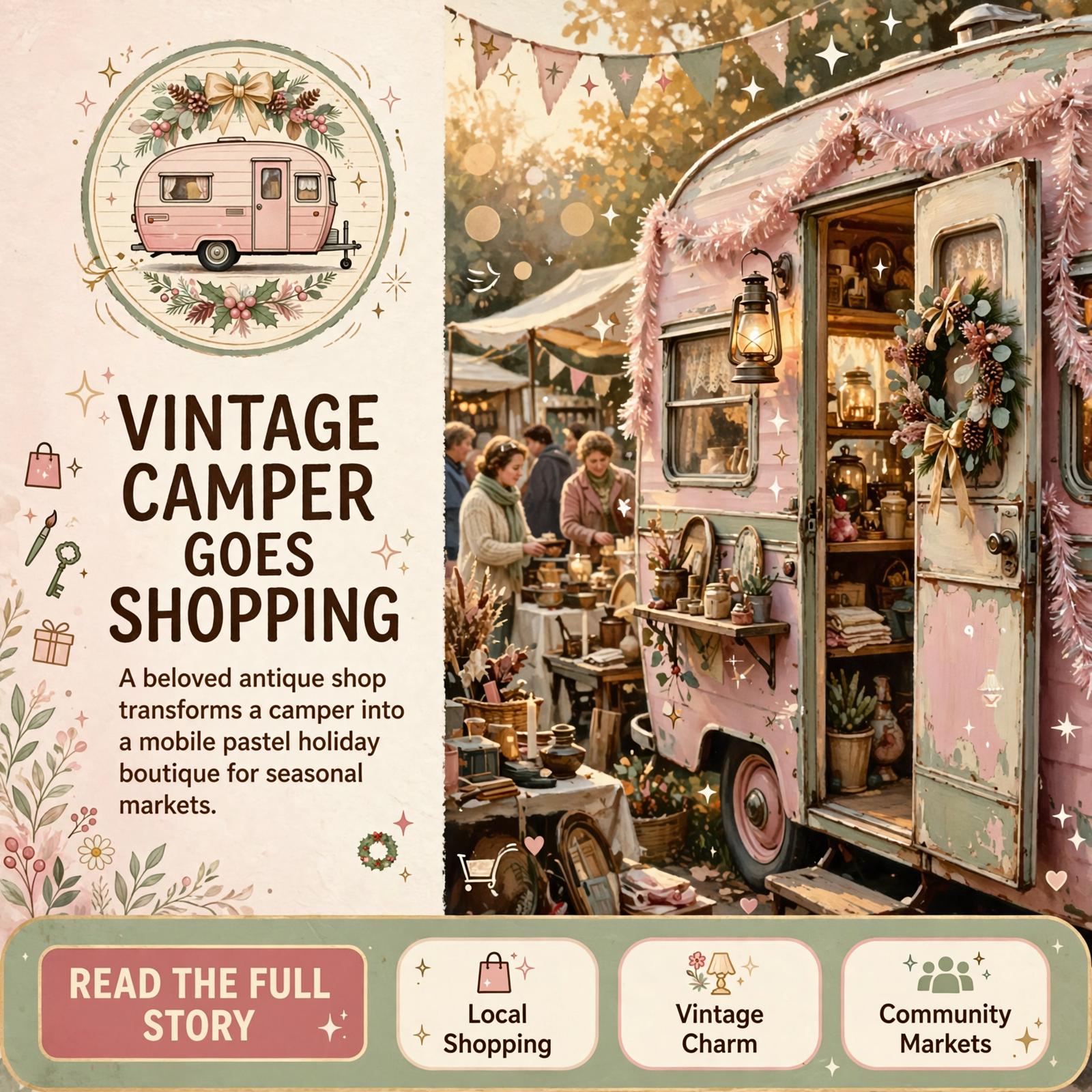 Featured image for "🎄 Vintage Rose Antiques Transforms Camper Into Pastel Holiday Shop on Wheels"